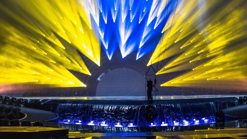 The stage lit up in Ukrainian colours.