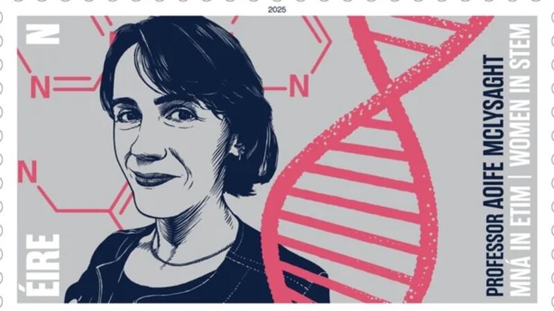 Stamp features Prof Aoife McLysaght, Chair of Evolutionary Genetics at Trinity College Dublin and one of the world's leading genetics researchers.