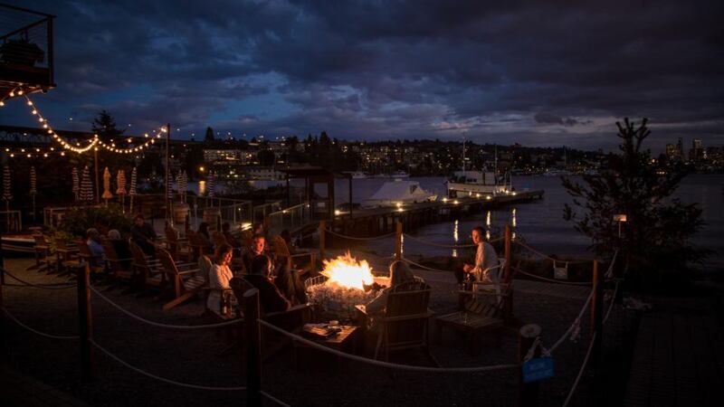 Westward restaurant, which has a firepit and private dock. Photograph: Chris Carmichael/NY Times