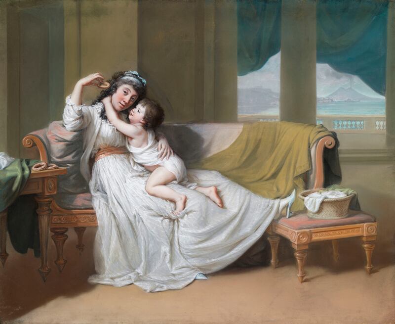 Portrait of a woman and child in an interior by Hugh Douglas Hamilton. Copyright National Gallery of Ireland
