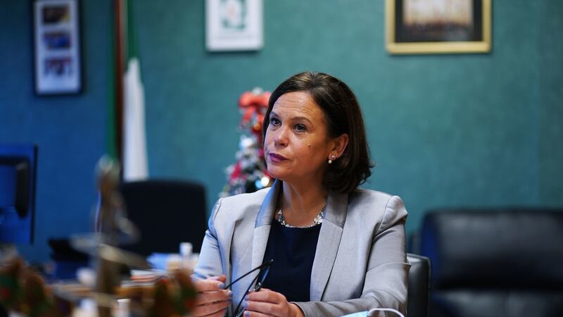 Sinn Féin leader Mary Lou McDonald said she would not ask Gerry Adams to apologise for a video sketch referencing ‘tiocfaidh ár lá’.    Photograph: Brian Lawless/PA Wire