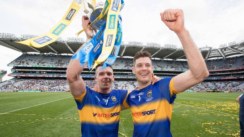 Tipperary’s Padraic Maher and Seamus Callanan celebrate their 2016 final victory. Photograph: Morgan Treacy/Inpho