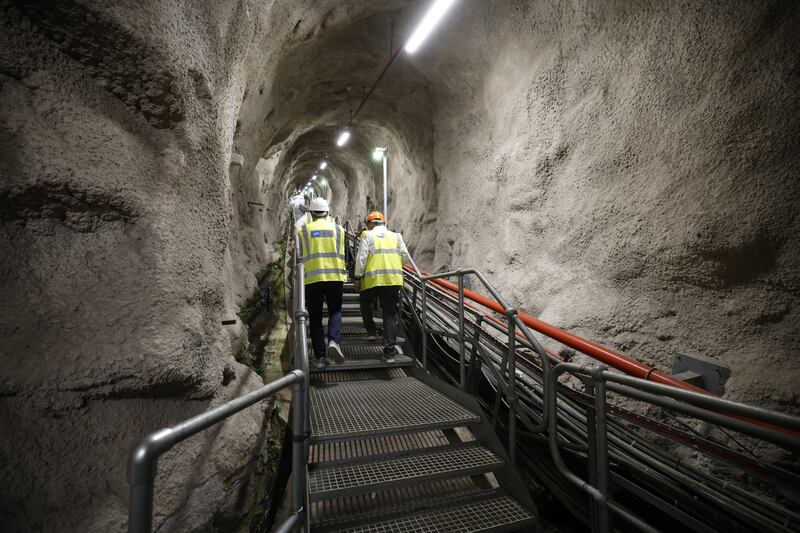 Workers walk inside the ESB's Turlough Hill hydroelectric facility in Co Wicklow. Photograph: Nick Bradshaw