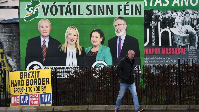 Sinn Féin election posters and billboards on the Falls road in Belfast. Photograph: Charles McQuillan/Getty Images