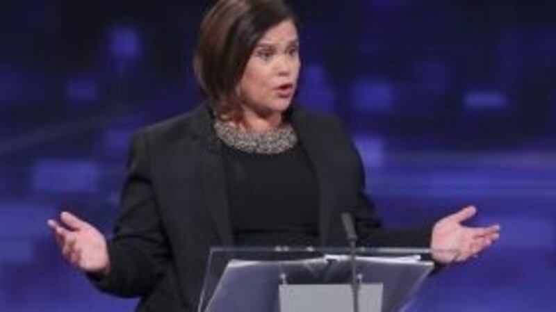 Sinn Féin president Mary Lou McDonald during the final TV leaders’ debate on RTÉ. Photograph: EPA/Niall Carson