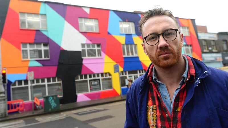 Maser was presented with a Guaranteed Irish ‘Hero’ award for his contribution to comtemporary Irish art pictured on Tara Street, Dublin. Photograph: Dara Mac Dónaill / The Irish Times