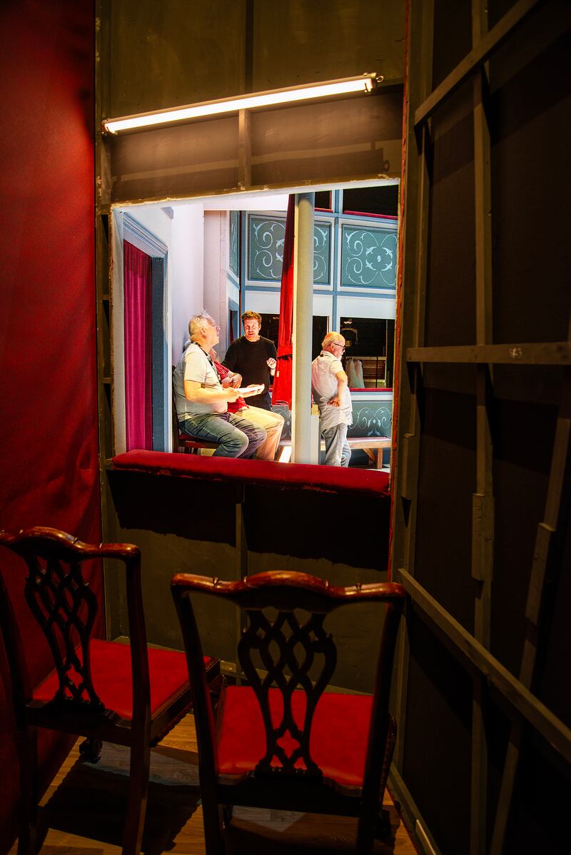 Conor Hanratty in rehearsals for The Critic with actors Arthur Riordan, Jonathan White and Mark Lambert. Photograph: Padraig Grant  