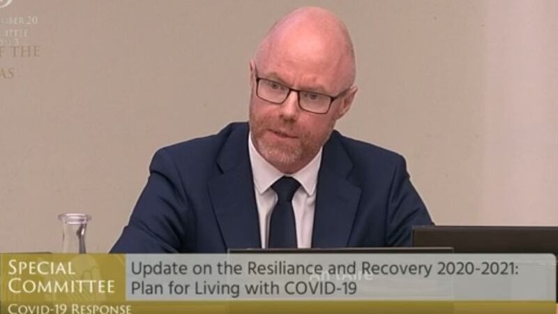 Minister for Health Stephen Donnelly appears at the Oireachtas special committee on Covid-19