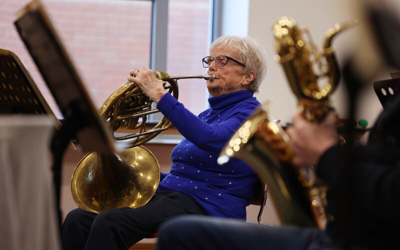 Maureen McEvoy plays French Horn with the only remaining trade union band on the island of Ireland, the Communications Workers’ Union Band.  Photo: Bryan O’Brien / The Irish Times