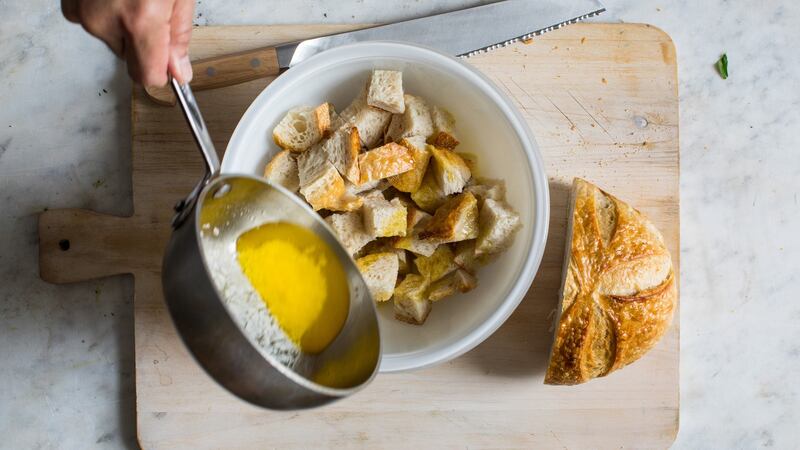 Sourdough crumbs tossed in butter for the topping