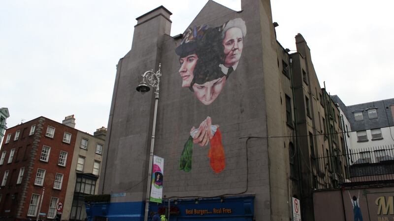 The Women Of 1916 mural on South Great George’s Street by  Gearoid O’Dea  features Countess Markievicz (left), Margaret Pearse (right) and Grace Gifford-Plunkett (bottom).
