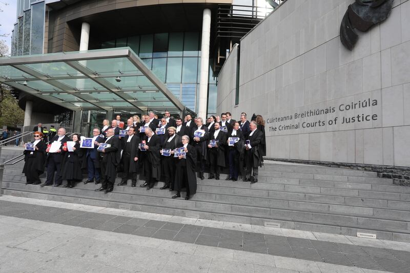 Barristers protest outside the Criminal Courts of Justice on Tuesday. Photograph: Collins Courts
