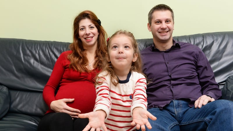 Maria Androulaki Anna Tsigaridas and Christos Tsigaridas at home in Dublin. Photograph: Cyril Byrne