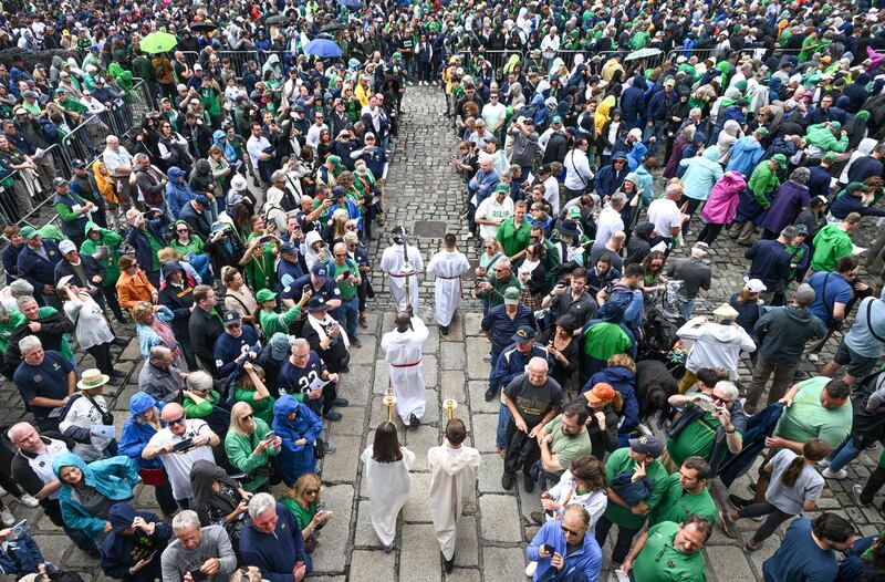 A Mass is celebrated in Dublin Castle ahead of 'tailgate' pre-match party on Dame Street. Photograph Ramsey Cardy/Sportsfile