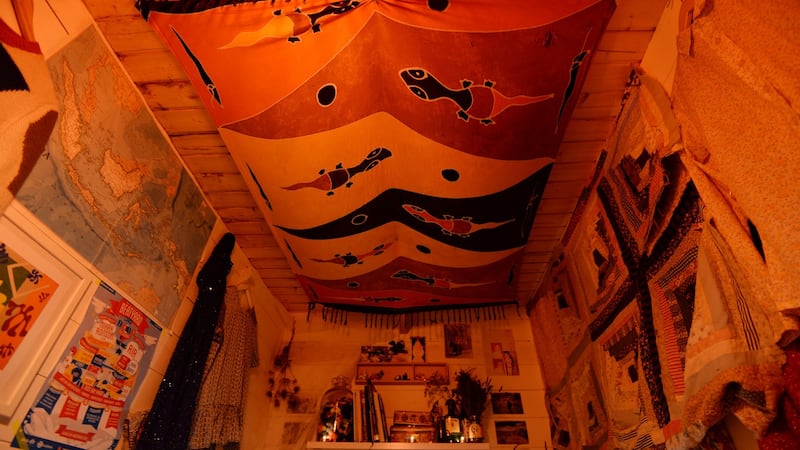 Pearl Reddington’s  Indian sarong on the ceiling of her cabin. Photograph: Alan Betson