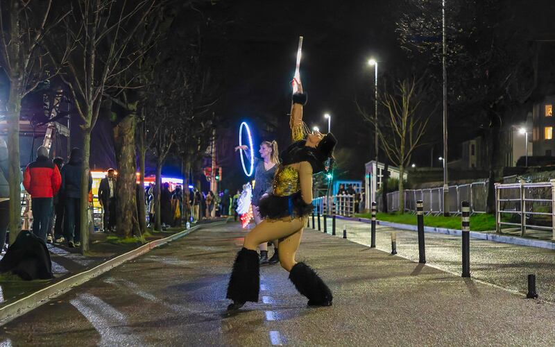 Street performances take place during the NYF Dublin Fireworks Spectacular in Dún Laoghaire Harbour. Photograph: Allen Kiely