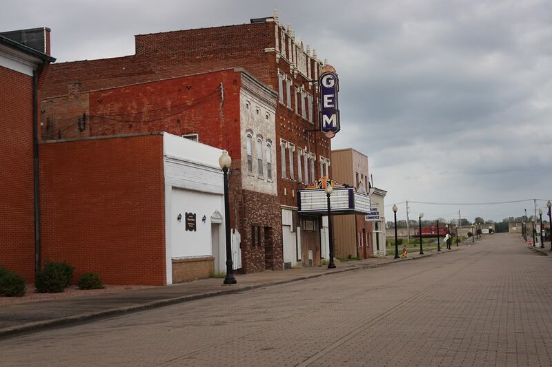 The abandoned Gem theatre sit among a small number of occupied buildings in downtown Cairo, Illinois. Photograph: Scott Olson/Getty Images