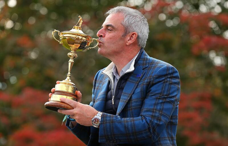 Paul McGinley with the Ryder Cup as victorious captain in 2014. Photograph: Mike Ehrmann/Getty