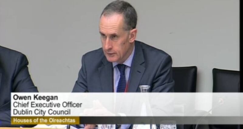 Screengrab of Owen Keegan giving evidence to the joint transport and communications committee today.