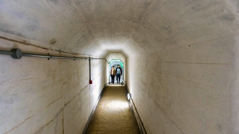 Visitors in one of the tunnells on Spike Island. Photograph: Michael Mac Sweeney/Provision