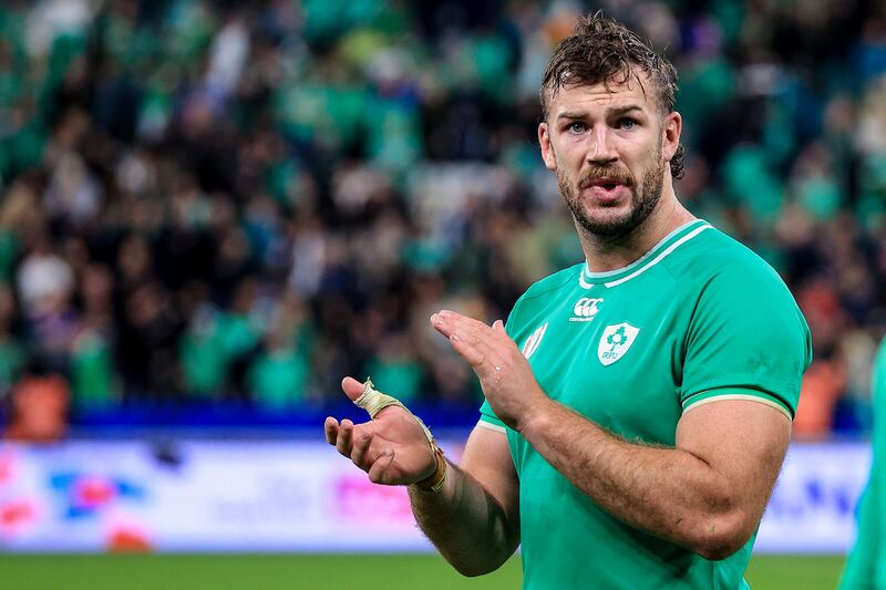 Ireland's Caelan Doris during the World Cup quarter-final against the All Blacks in Stade de France. Photograph: Dan Sheridan/Inpho