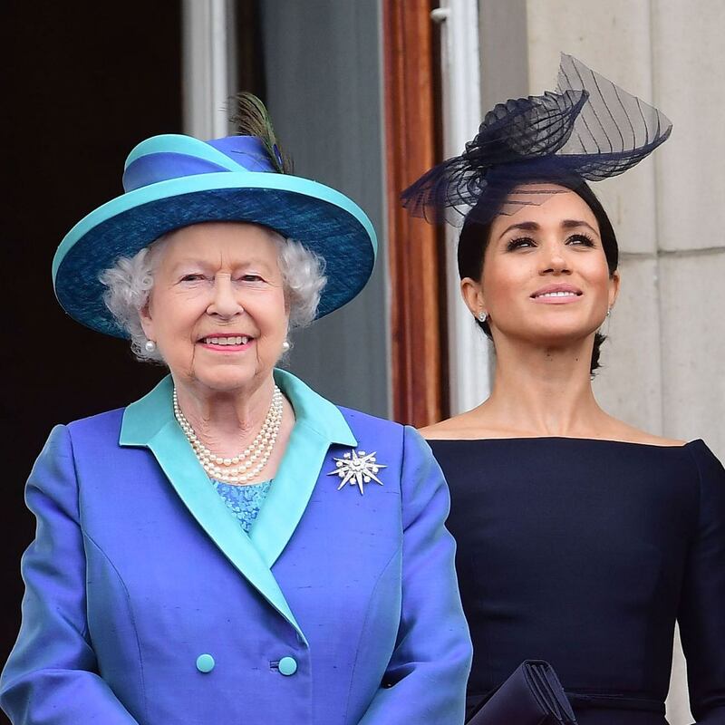 Queen Elizabeth and Meghan Markle watch an RAF flypast from the balcony of Buckingham Palace in 2018. Photograph: Paul Grover/Pool/Getty
