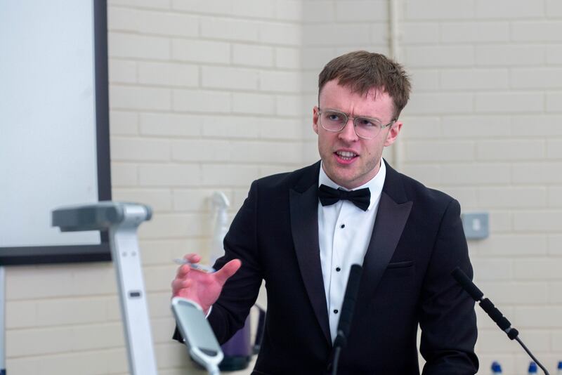 Stephen O'Sullivan, TCD Bram Stoker Club at the Irish Times Debate semi-final at UCD. Photograph: John Ohle