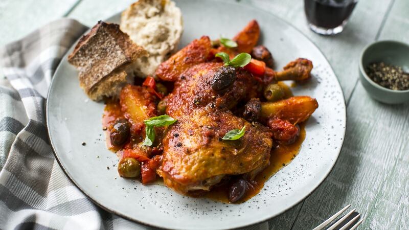 Oven-baked chicken cacciatore