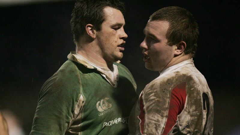Cian Healy squares up to England’s Matt Mullan in an Under-20 Six Nations Championship clash in 2007. Photograph: Morgan Treacy/Inpho