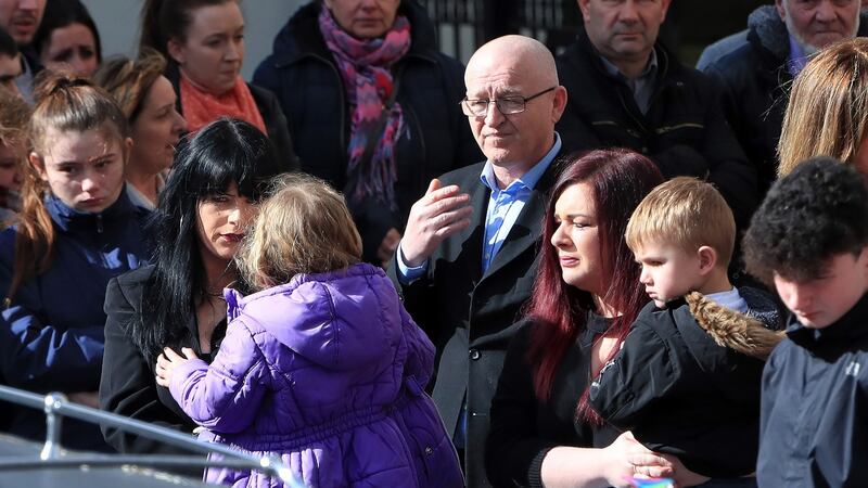 Mourners and relatives of  Kayla Carey at St Mary’s Church in Navan after her funeral Mass on Tuesday. Photograph: Colin Keegan/Collins.