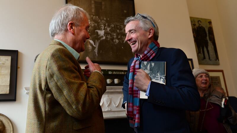 Michael O’Leary with Kevin Myers at the launch of the former Irish Times’ columnist’s latest book at  The Little Museum of Dublin. Photograph: Dara Mac Dónail