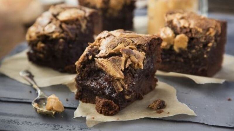 Peanut butter brownies: deliciously rich and easy to bake. Photograph: Harry Weir Photography