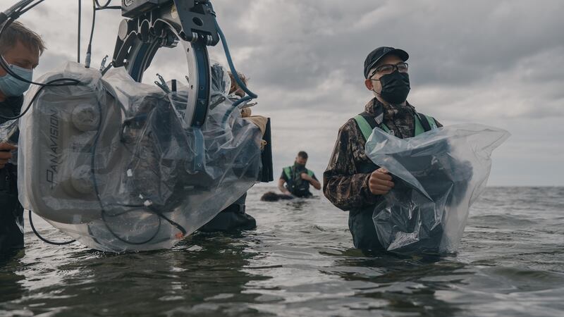 Director Robert Eggers and crew members at work on The Northman, which was filmed in Northern Ireland. Photograph: Aidan Monaghan
