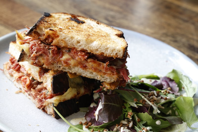 Bearú: Ham hock, melted cheddar and Bearú tomato relish on sour dough. Photograph: Nick Bradshaw