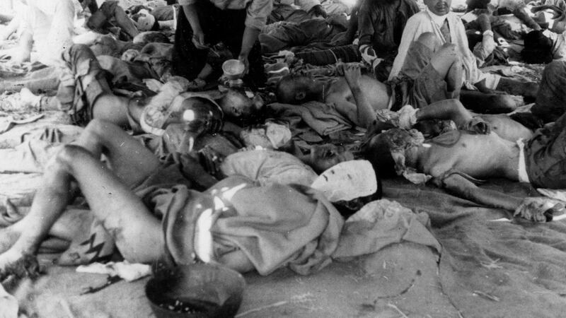 Victims of the atomic bombing of Hiroshima on August 6th, 1945,  photographed at an emergency relief station three days later. Photograph:Yotsugi Kawahara/Hiroshima Peace Memorial Museum/via Reuters