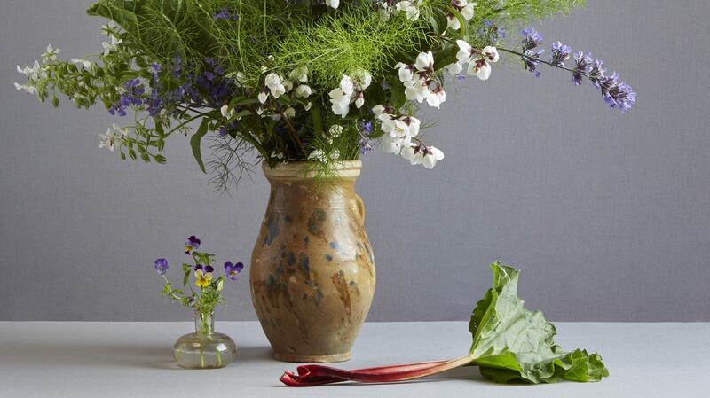 Rhubarb Fenn arrangement  by Jan Baldwin for Shane Connolly’s book Discovering the Meaning of Flowers: Love Found, Love Lost, Love Restored.