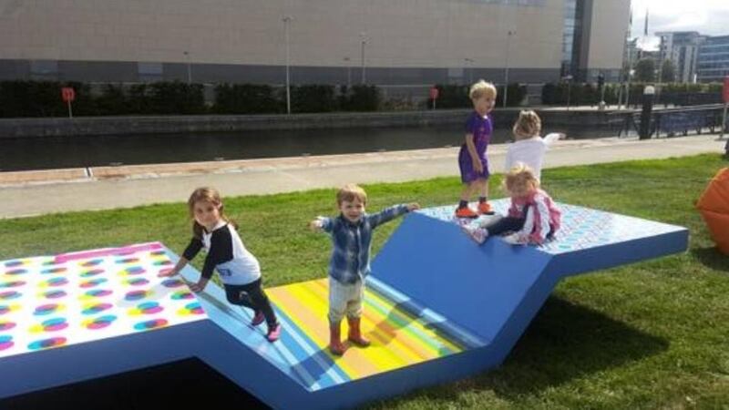 Children playing at The Zig Zag near Spencer Dock. Photograph: A Playful City