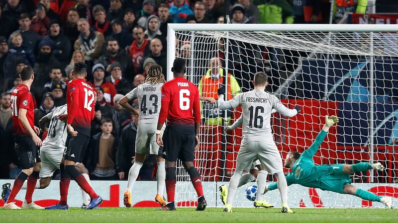 Manchester United makes a vital save against Young Boys at Old Trafford. Photograph: Martin Rickett/PA