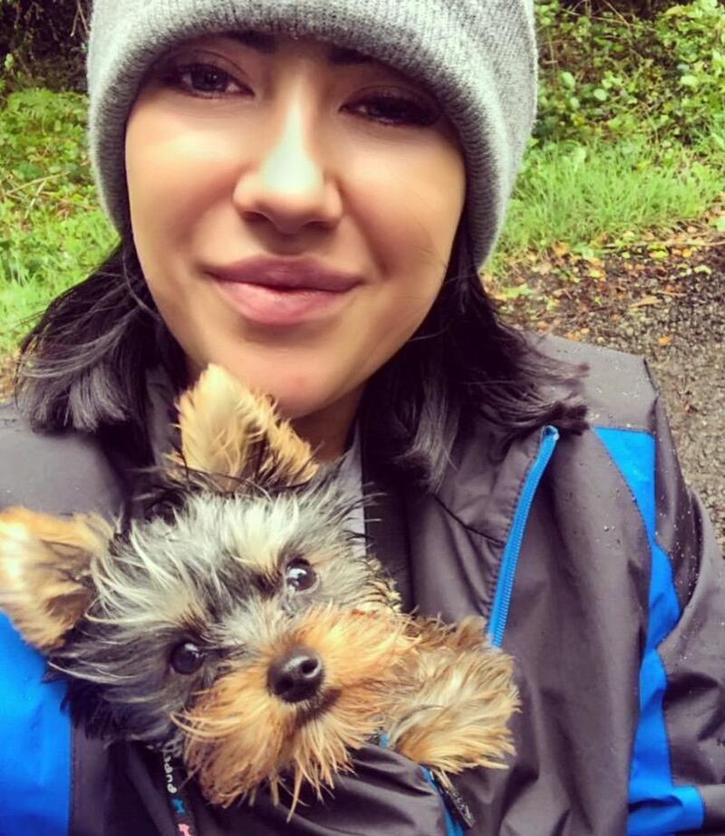 Lottie Ryan with Boo, her Yorkshire terrier