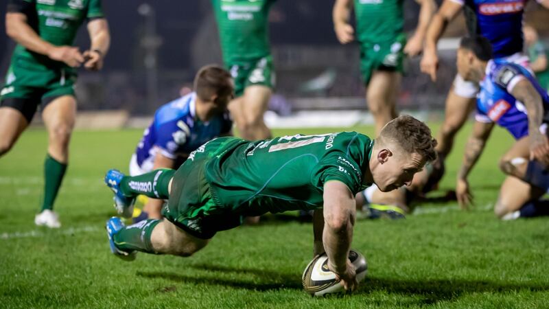 Connacht’s Matt Healy scores a try in their Guinness Pro14 match against Benetton at the  Sportsground on March 22nd.Photograph: Morgan Treacy/Inpho