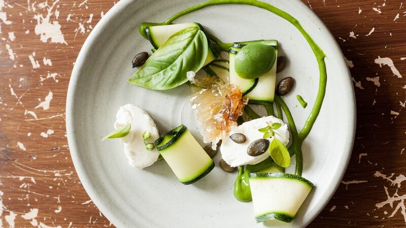 Ideal summer salad: Robin Gill’s garden courgette, smoked buffalo milk curd and rooftop honey salad