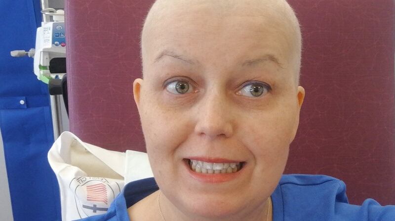 Maresa Fagan on the day of her last chemotherapy session. Maresa's fee for this article has been donated to cancer charities north and south of the border