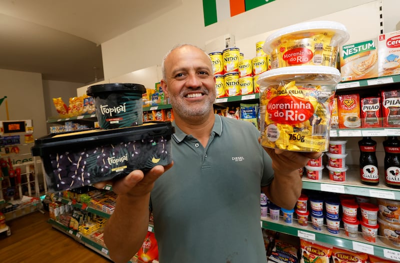 Robson Oliveira, manager of Real Brasil, with the products paçoca and açai. Photograph: Nick Bradshaw
