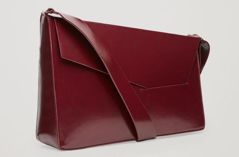 Geometric structured red leather shoulder bag: from Cos at €150.