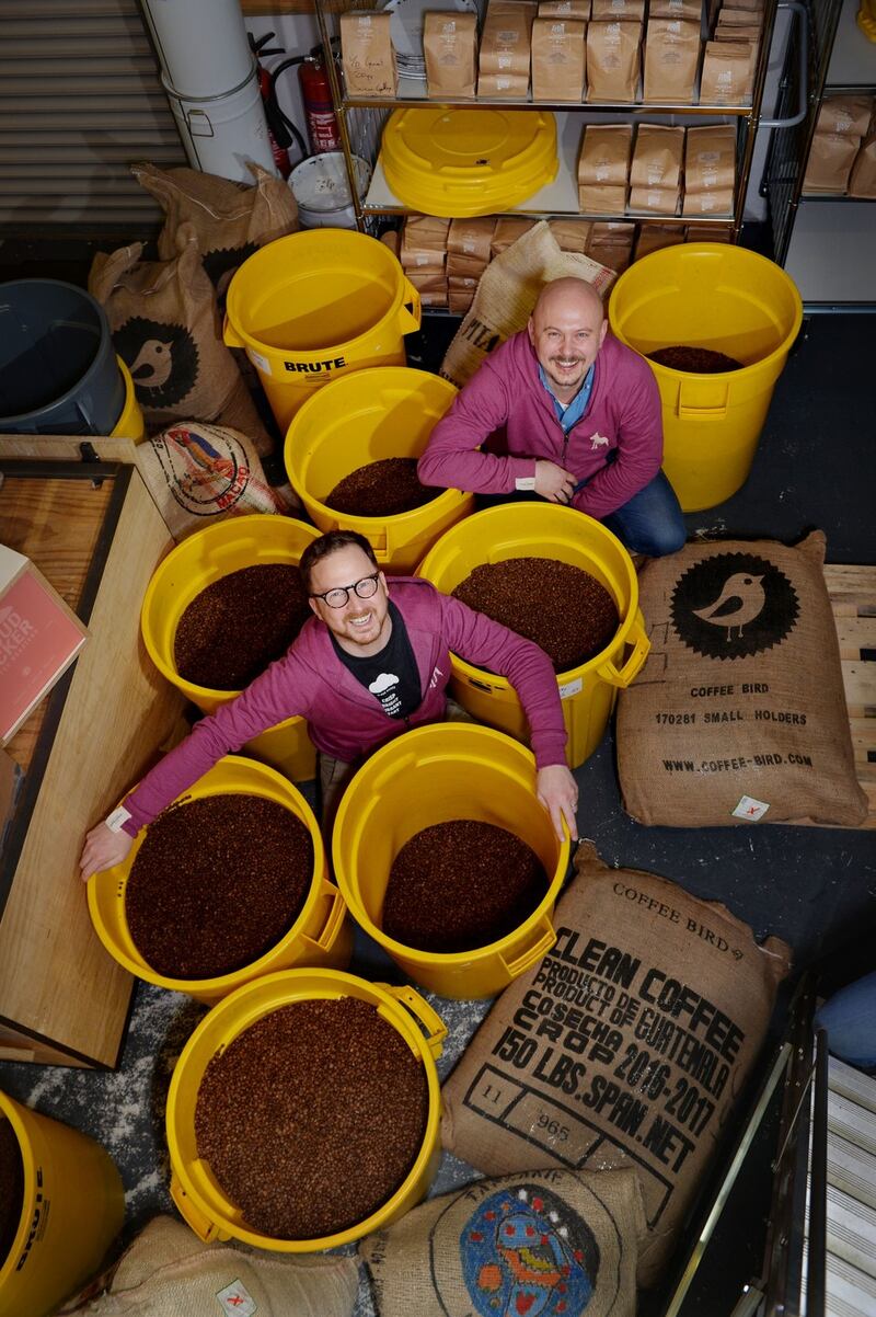 Co-founders of Cloudpicker, Frank Kavanagh and Peter Sztal at their industrial unit in Castleforbes Business Park, Sheriff St. Photograph: Alan Betson