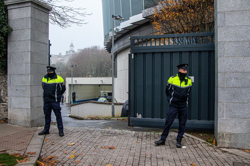 Gardai on duty outside the Special Criminal Court in Dublin during the trial. 