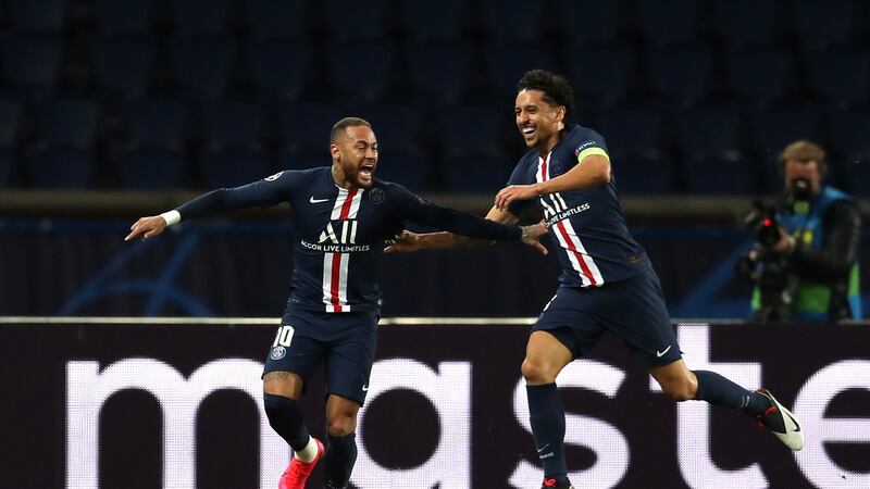 Neymar celebrates scoring against Dortmund back in March. Photo: UEFA via Getty Images