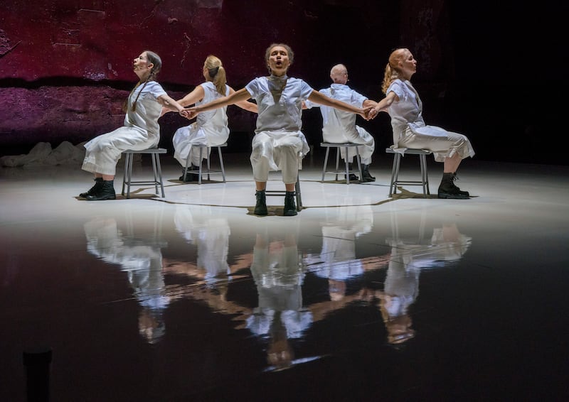 Meredith Monk performs with Katie Geissinger, Jo Stewart, Ellen Fisher and Allison Sniffin in 2018. Photograph: Richard Termine/New York Times