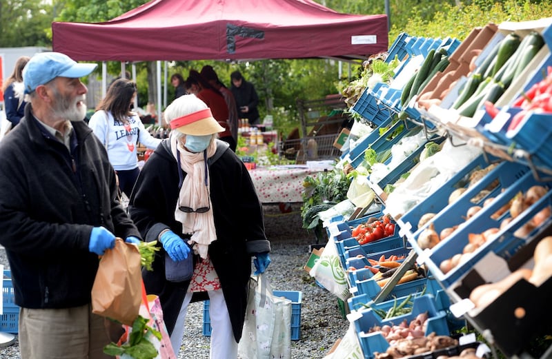Shoppers at the farmers’ market at Airfield Estate, Dundrum, on Saturday morning. Photograph: Dara Mac Dónaill/The Irish Times