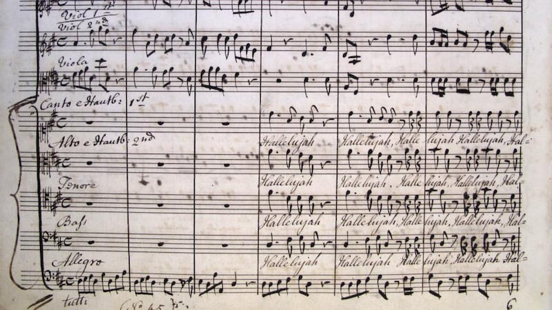 The opening of the Hallelujah chorus from a score of Handel’s Messiah. Photograph by kind permission of Marsh’s Library Dublin